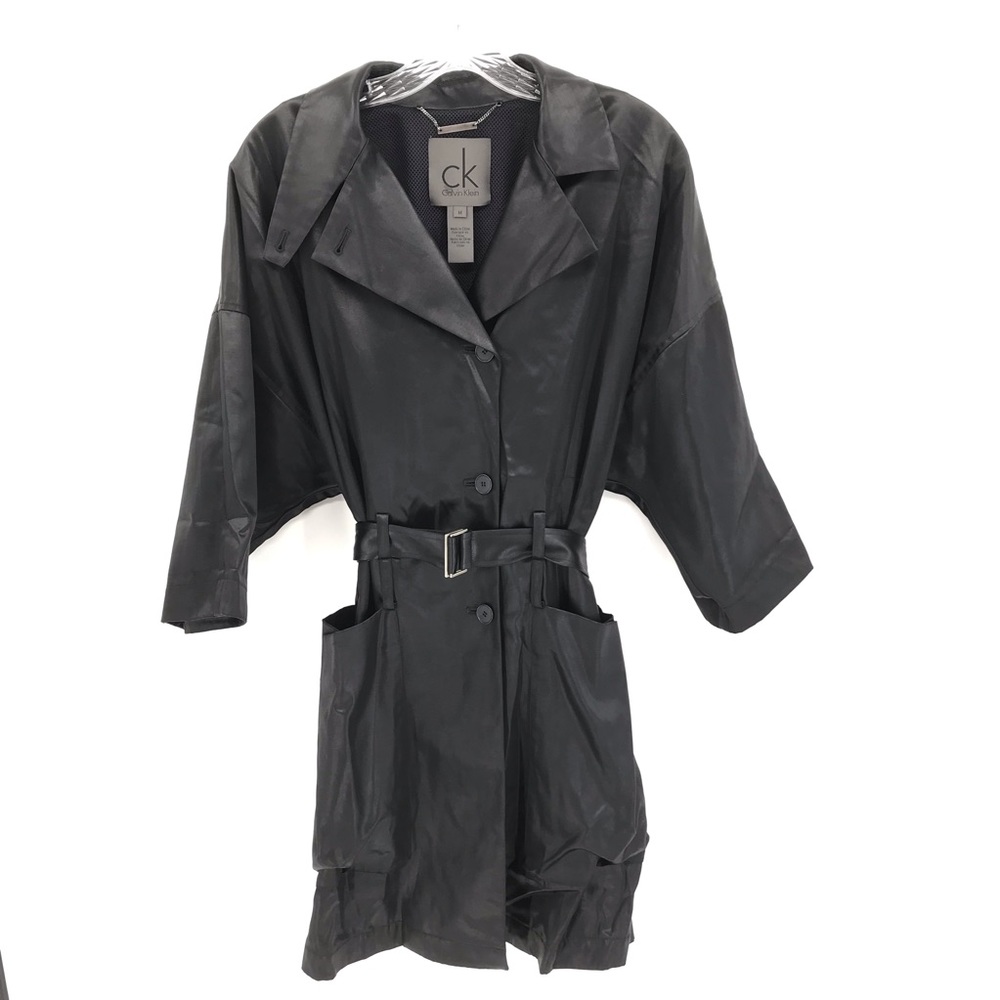 CK Calvin Klein Black Trench Coat Jacket Classic